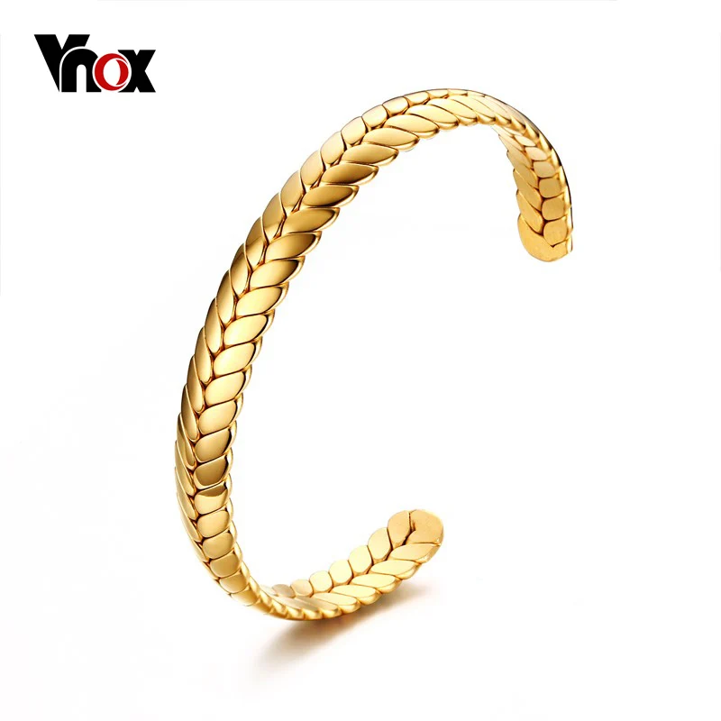

VNOX Wheat Design Cuff Bracelets for Women 8MM Stainless Steel Bracelets & Bangles Female Jewelry