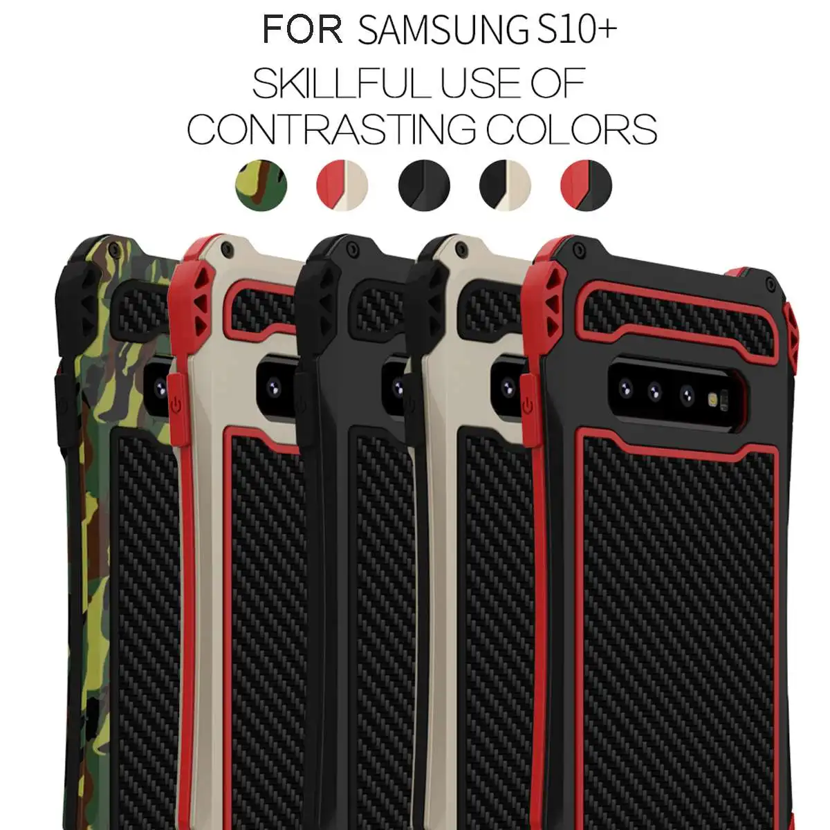 

Shockproof Snowproof Dirtproof Aluminum Protective Phone Case Full Cover For Samsung for Galaxy S10 Plus +Screen Protector Set
