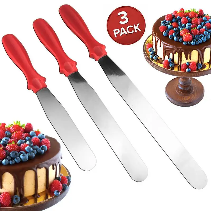  Straight Spatula Cake Cream Berry Scraper 3Pcs Set Baking Kitchen Stainless Steel Cream Scraper for