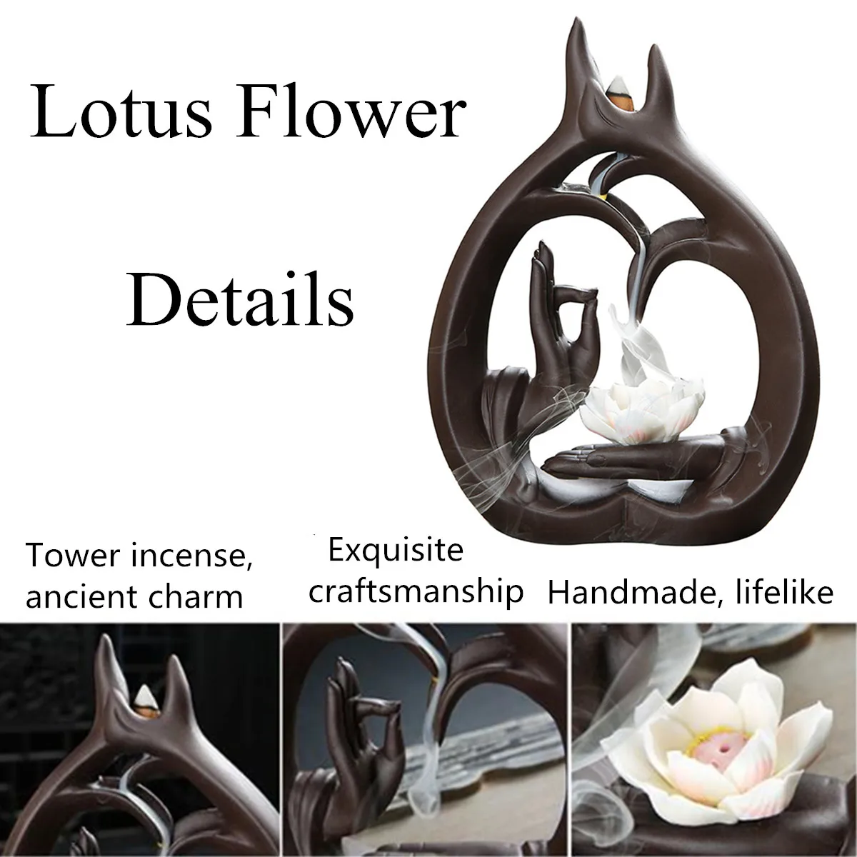 

Buddha Hand Backflow Incense Burner With 10Pcs Cones Purple Clay Incense Burner Lotuses Incense Burner Aromatherapy Art Craft