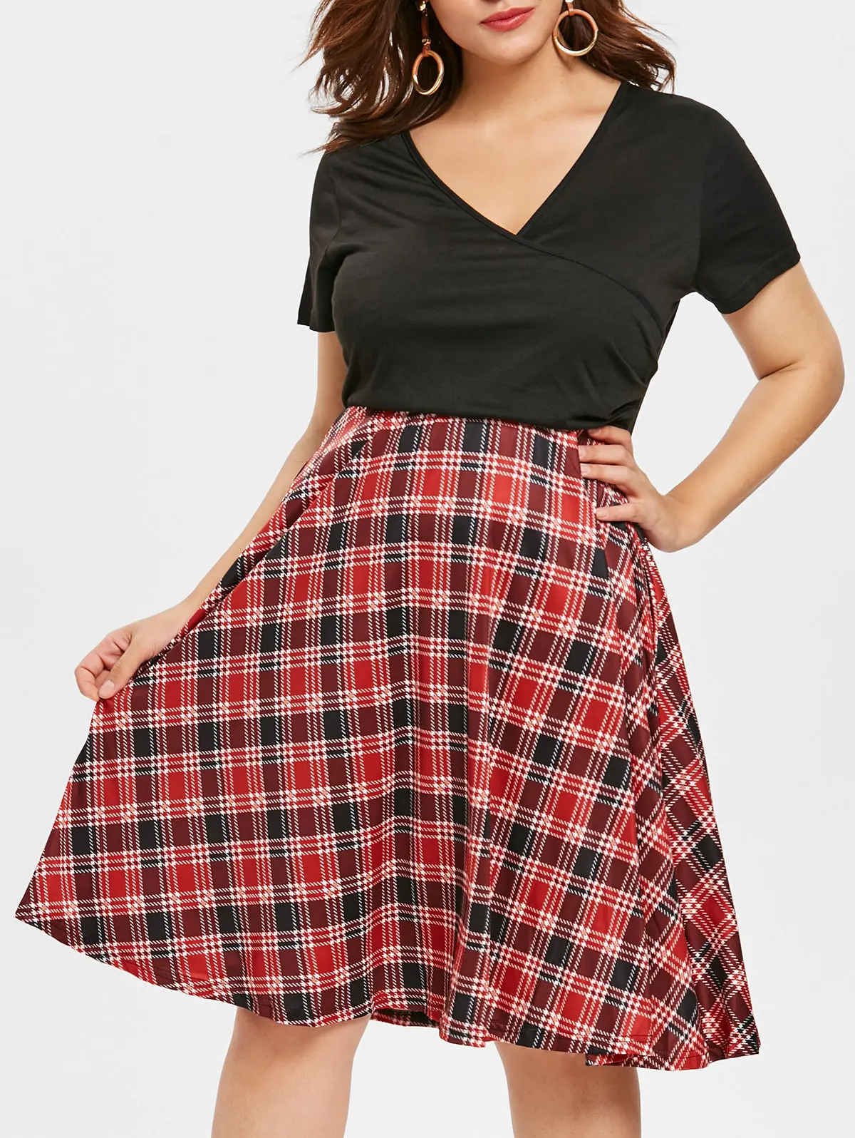 Aliexpress.com : Buy Wiplao Plus Size Tartan Print Vintage Dress Women Surplice Neck Short 