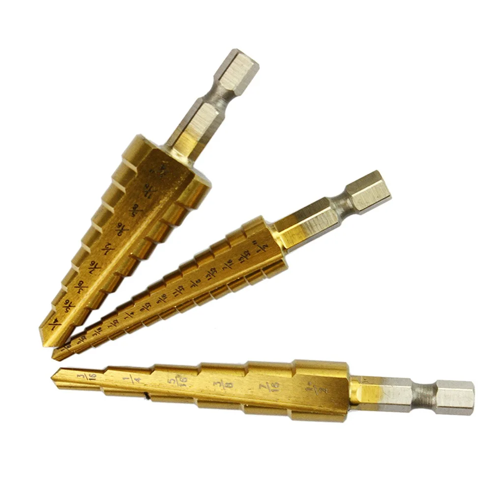 

3pc Drill Bit include 28 steps Hss Titanium Coated Step Cone Metal Hole Cutter Metal Hex Tapered Drill Power Tools Accessories
