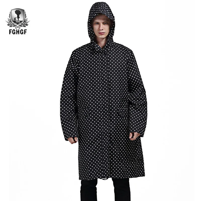 

FGHGF One size Long Style Adults Raincoat Men Poncho Black Dot Waterproof Trench Coat Rain Coat Female Rainwear Jackets Outdoor