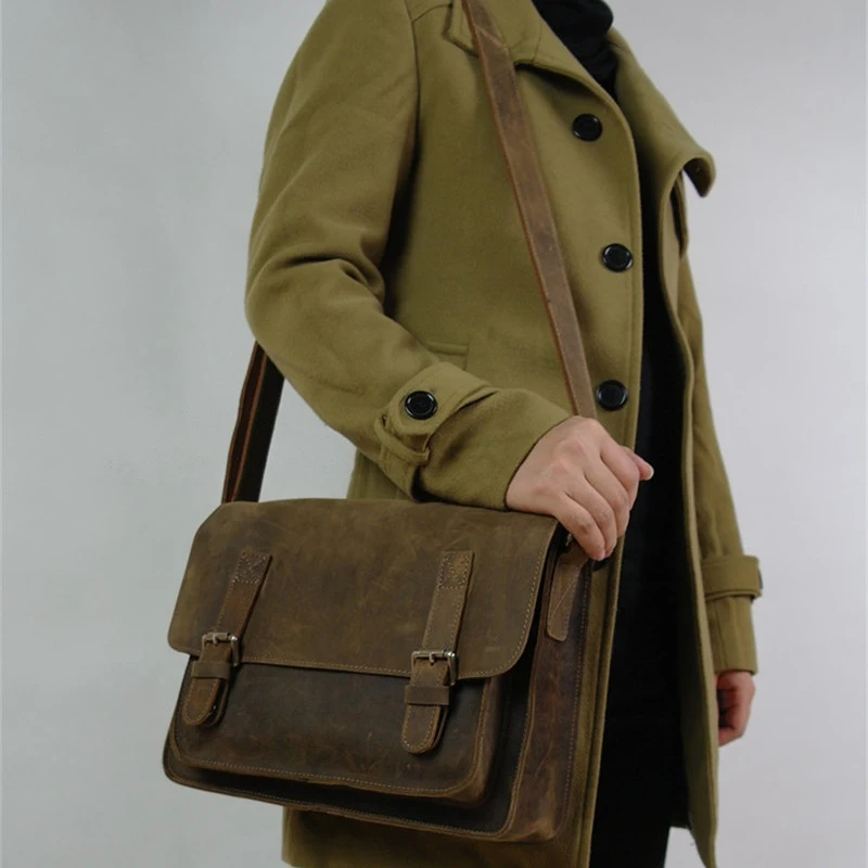 

Vintage Crazy horse Leather Shoulder Bag Men Genuine Leather Messenger Bag Men Crossbody bag male Sling Bag Casual Brown Cowboy