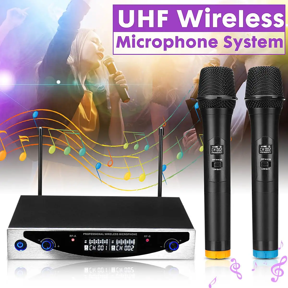 

1 Pair Professional UHF Wireless Microphone With Receiver System Dual Karaoke Handheld Mic 2 Channel for Party KTV DJ Speech