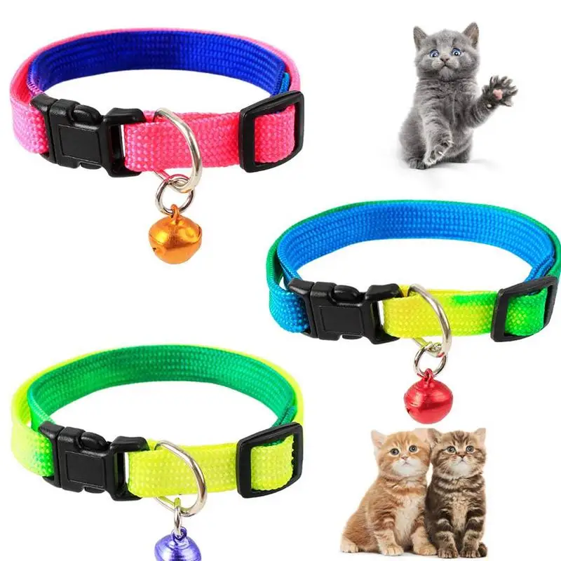 

Misterolina 1PC Colorful Dog Collar with Bell Adjustable Contrast Color Rainbow Pet Collars for Small Dogs Accessories Supplies