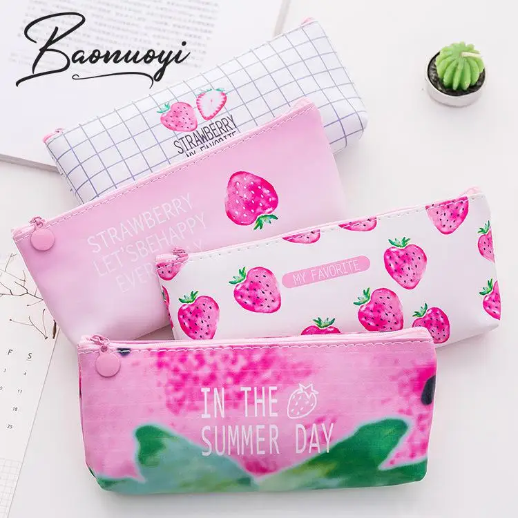 

Cute Pink Pearch Pencil Cases Kawaii Canvas School Supplies Stationery Pencil Case Box for School Girl School Stationery Tools