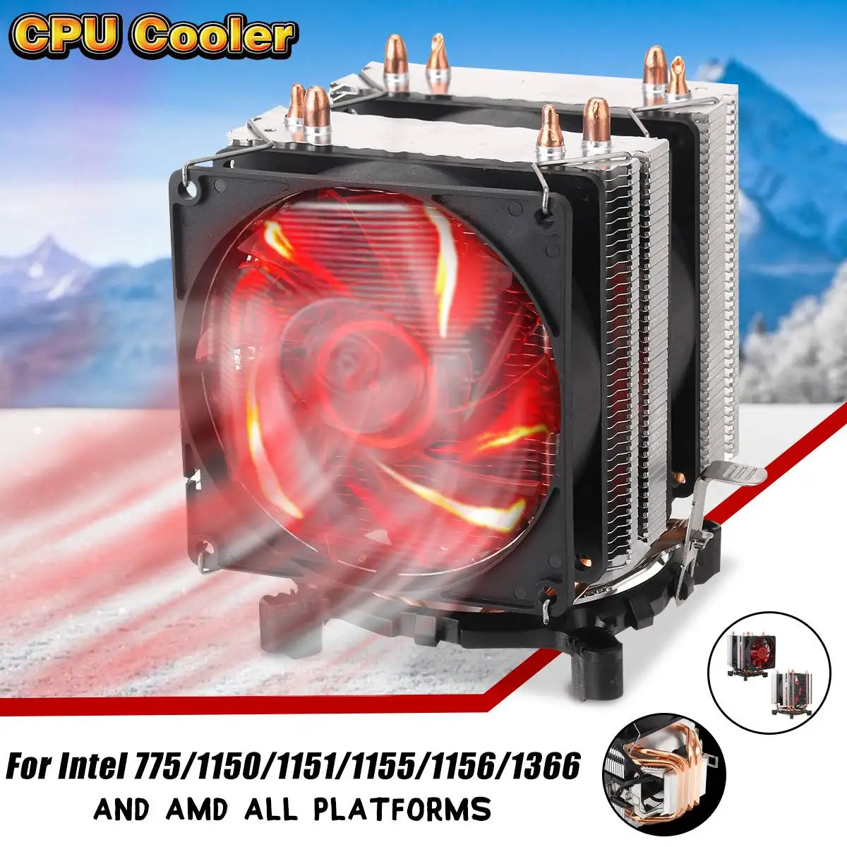 3/4Pin 4 Медные трубы красная освещенная контржурным светом теплоотводы один двойной Процессор вентилятор охлаждения для Intel 775/1150/1151/1155/1156/1366 для AMD