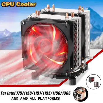 

3/4Pin 4 Copper Pipes Red Backlit Cooler Heatsink Single Double CPU Cooling Fan for Intel 775/1150/1151/1155/1156/1366 for AMD