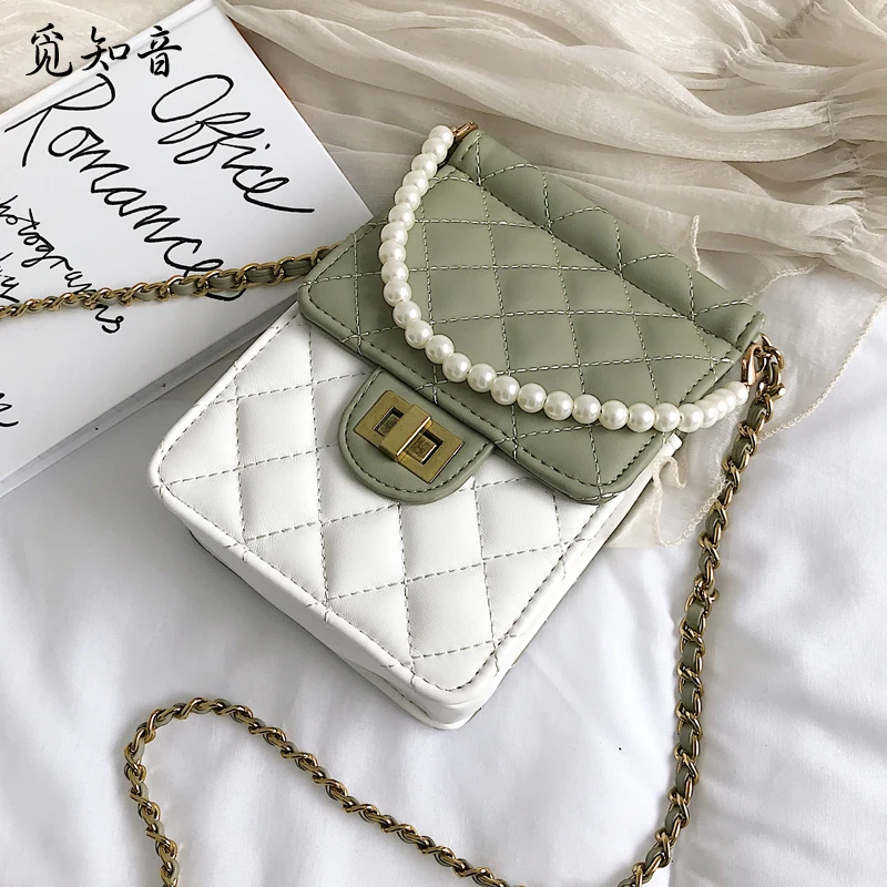 

Mini Pearl Tote Bag 2019 Summer Fashion New High Quality Pu Leather Women's Designer Handbag Lingge Chain Shoulder Messenger Bag
