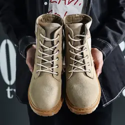 Осень-зима Для мужчин Холщовые сапоги армейская Стиль модные высокие военные ботильоны Для мужчин обувь удобные кроссовки QX5