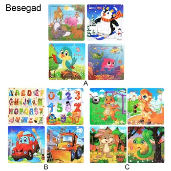 

Besegad Kids Children 4 Styles Cute DIY Wooden Cartoon Animal Vehicle Car Number Puzzle Jigsaw Board Educational Toy