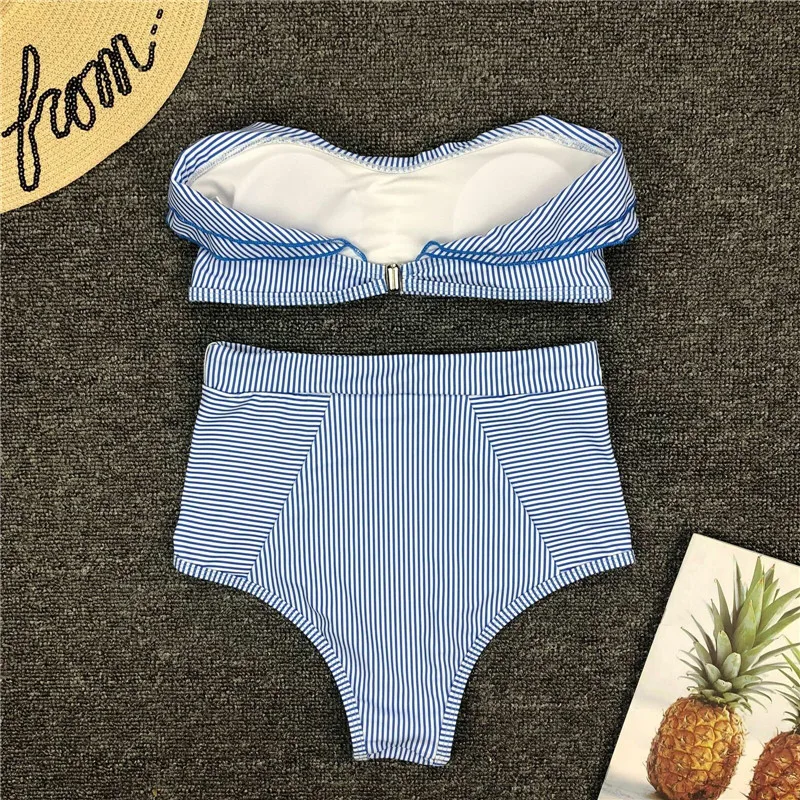 Женский купальник с оборками и высокой талией бандо maillot de bain biquinis комплект из