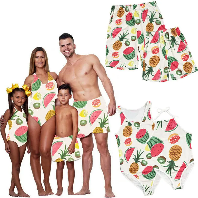 

Emmababy Leisure Summer Family Matching Outfits Bikini Mother Daughter Dad Son Fruit Leisure Fruit Swimsuit Swimwear Outwear