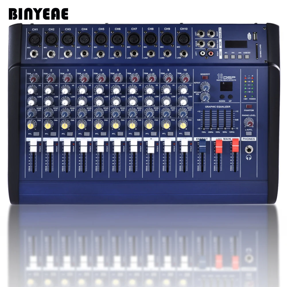 

500W Professional Powered Sound Mixer for Studio Recording, Mixing Music on Stage Performance 10 Channels PMX1002