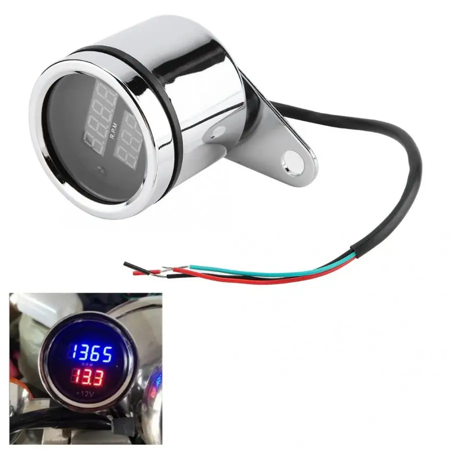 

Universal 2 in 1 Motorcycle LED Digital Voltmeter Tachometer Gauge Odometer Speedometer digital tachometer and voltage display