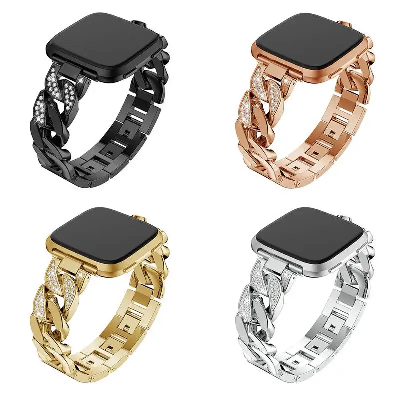 

Watch Band Diamond-Studded Single Row Denim Chain Steel Belt Solid Zinc Alloy Stainless Steel Chain Strap for Fitbit Versa
