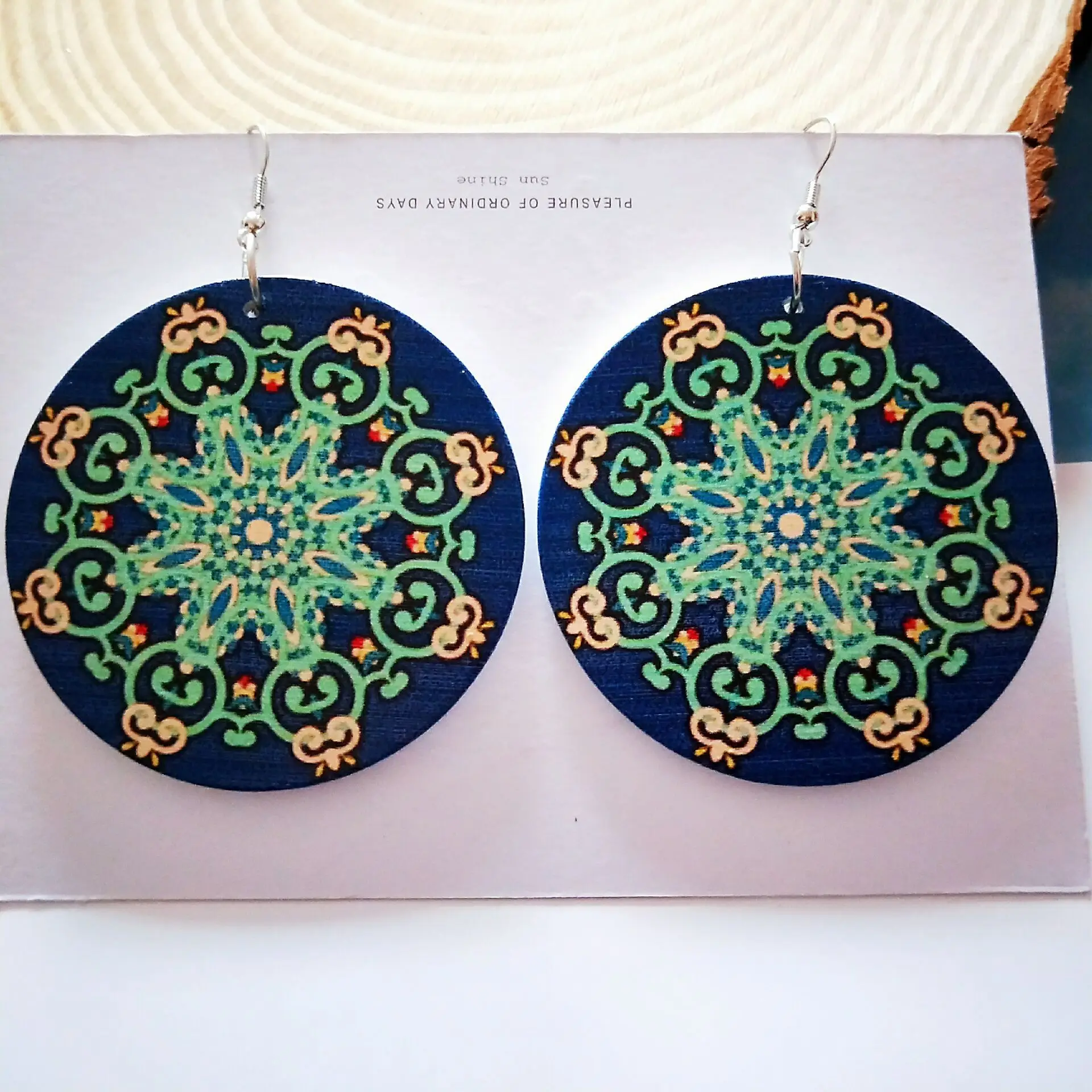 

Let's Make Vintage Wooden Big Earring Printed Round Earring Bohemian Style Folk-custom Earrings For Women Wood Ear Cuff Jewelry