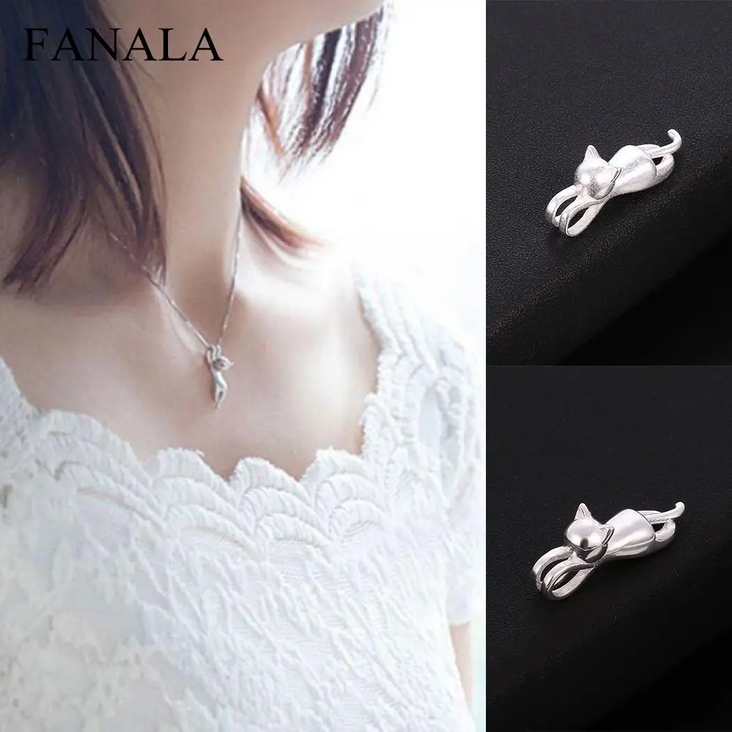 

2018 New Cute Cat Pendant For Women Necklace Gift Silver Color Fashion Kitty Pendant Jewelry Animal Shape