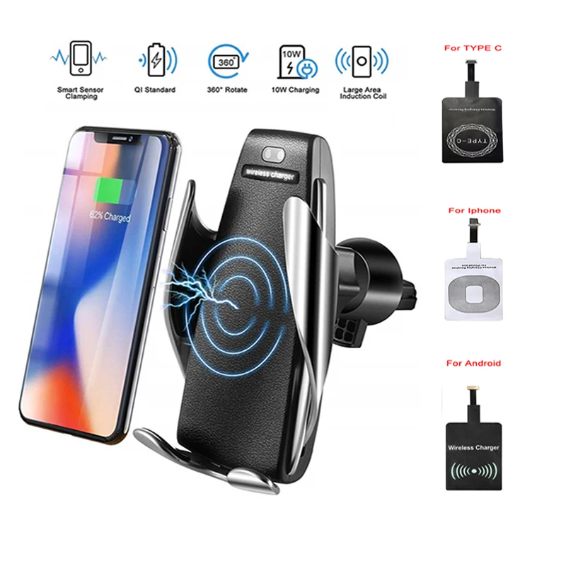 

Automatic Clamping,Infrared,Wireles,with Reciver for IPhone/Android /TYPE C Car Charger 360 Rotation Mobile Phone Accessory
