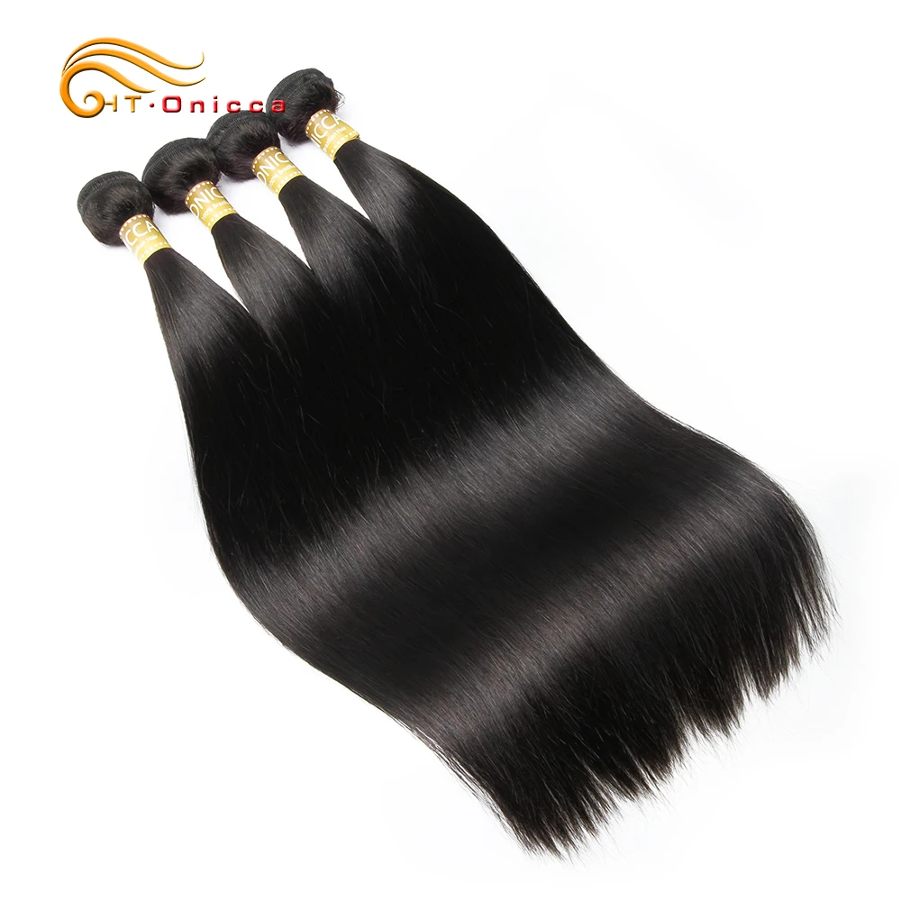 Onicca Straight Brazilian Hair Weave Bundles 1 Bundle 100% Human Hair 3 and 4 Bundles Natural Color Non Remy Hair Extension