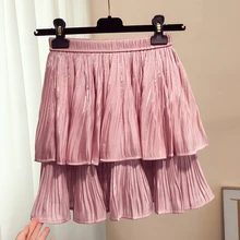 Женская модная плиссированная юбка с оборками трапециевидной формы, длиной выше колена, длиной до колен, с завышенной талией, милая весенняя