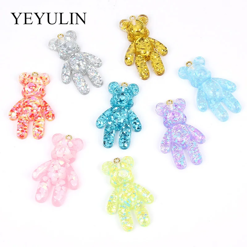 

10pcs Multi-color Crystal Resin Mold 3D Big Bear Charms Pendant For Girls Kids DIY Making Necklace Bracelet Jewelry Accessories
