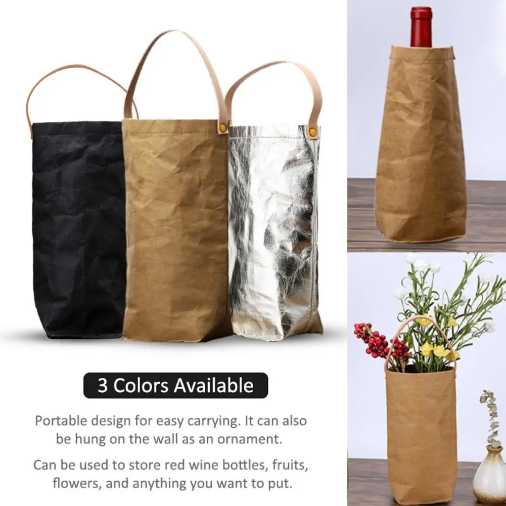 

Wine Packaging Box Tote Bag Packaging Bags Washable Kraft Paper Single For Oil Champagne Bottle Paper Gift Box With String