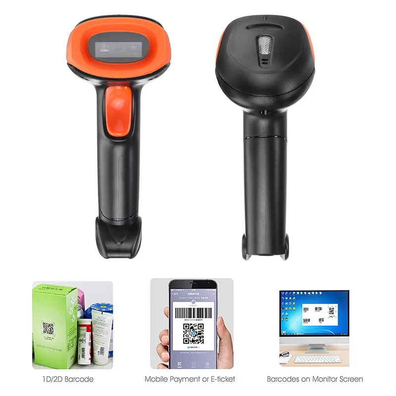 

USB Barcode Scanner 1D/2D Wireless 2.4G Handheld Laser Light Scanner For Win XP/7/8/10 laptop PC POS set