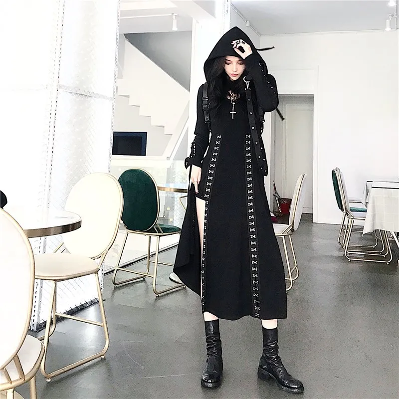 

Women V-Neck Lace-up Dress 2018 Retro Vintage Steampunk Black Punk Gothic Victorian Dress Vestidos