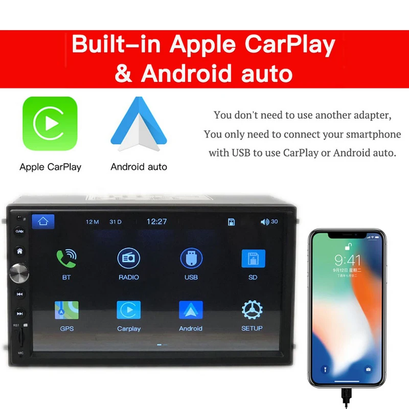 7 ''2 DIN автомагнитола, автомобильная стерео для Apple Carplay и Android MP5 gps Navi авторадио Зеркало Ссылка Bluetooth Мультимедиа камера заднего вида