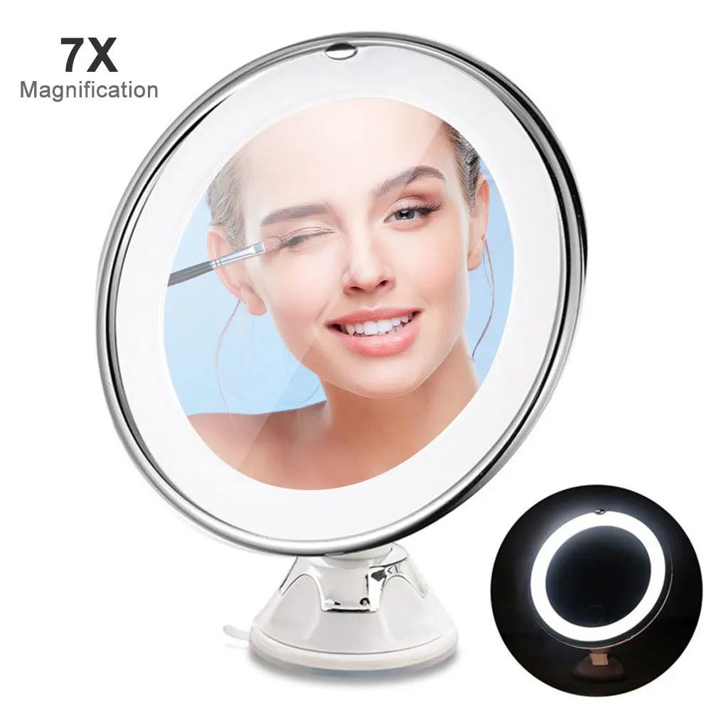 

7X Magnifying Makeup Mirror Cosmetic LED Locking Suction Cup Bright Diffused Light 360 Degree Rotating Cosmetic Makeup