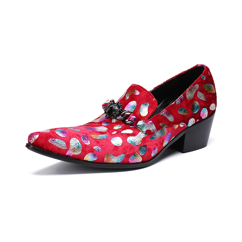 

2018 Spring Autumn Prom Design Pointed Toe Slip On Derby Shoes Hombre Men Dress Shoes Genuine Leather Red Wedding Shoes Buckles