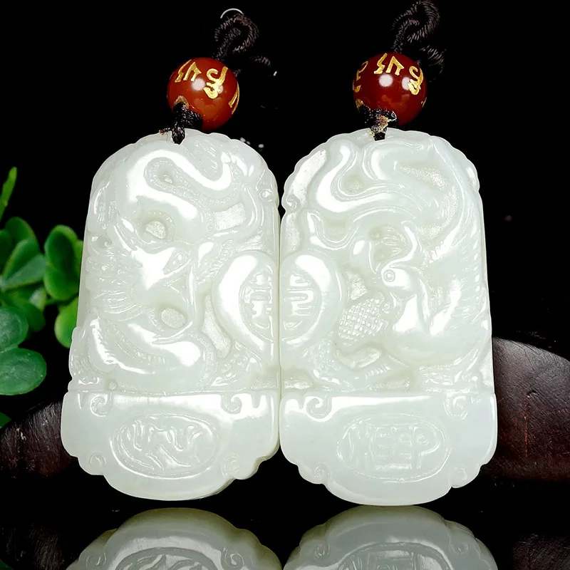 

2019 Sale Chakra Knuckles Free Shipping Jewelry Xinjiang Hetian Dragon And Phoenix With Couple Pendant Hand-carved Wear For