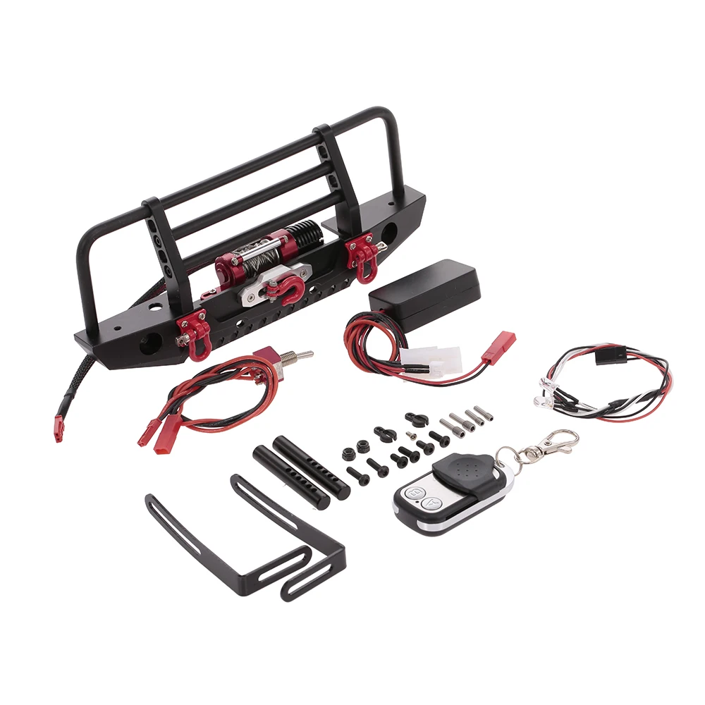 

Bumper Metal with Winch 2 LED Light Remote Controller Receiver for TRX-4 Traxxas Axial SCX10 RC Crawler Car Parts