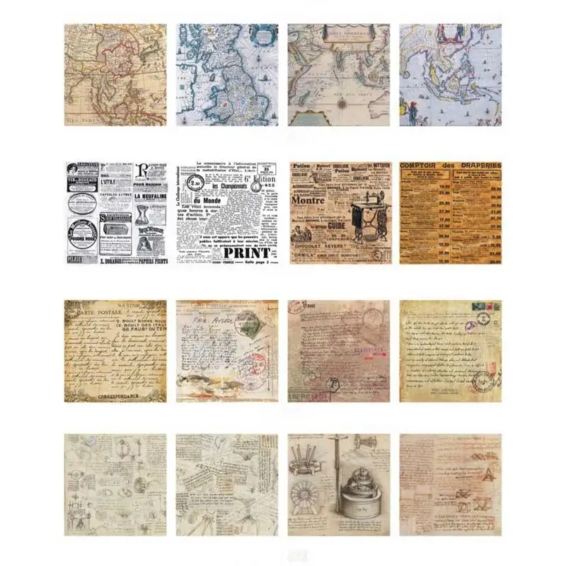 

8PCS Retro Background Sticker Notebook DIY Sticker Gift Package Times Newspaper Poster History Time Kraft Old Newspaper Series