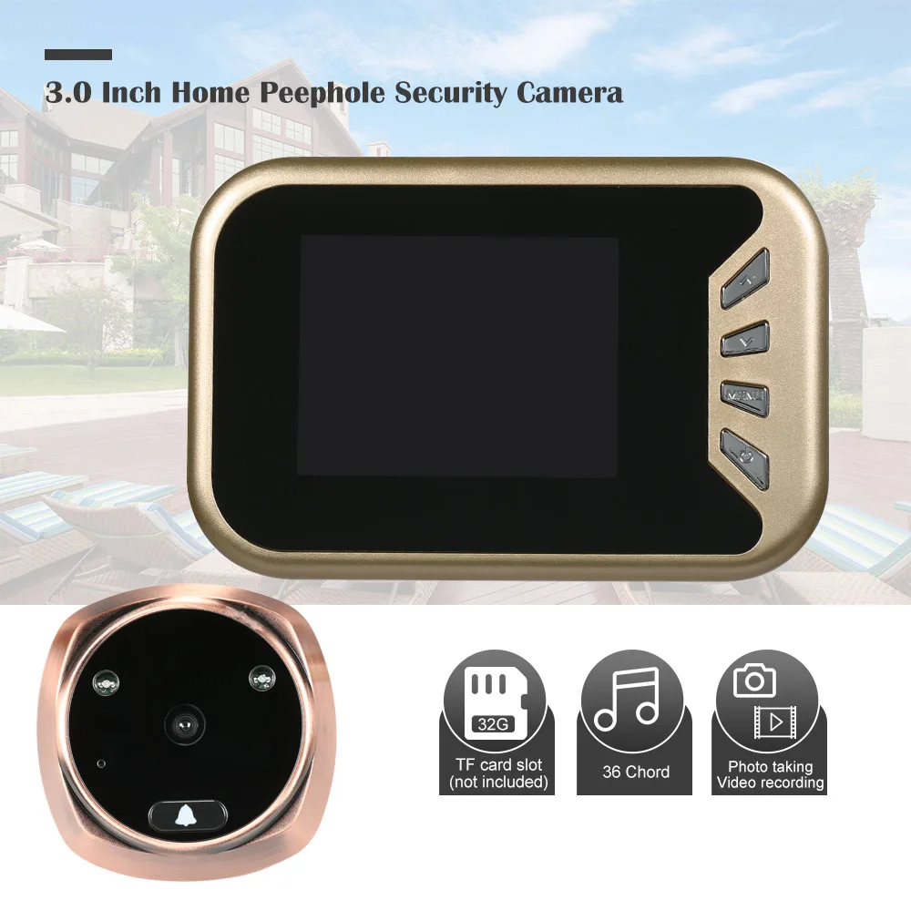 Home Peephole Security Camera 3.0" Color Screen Electric Door Wireless