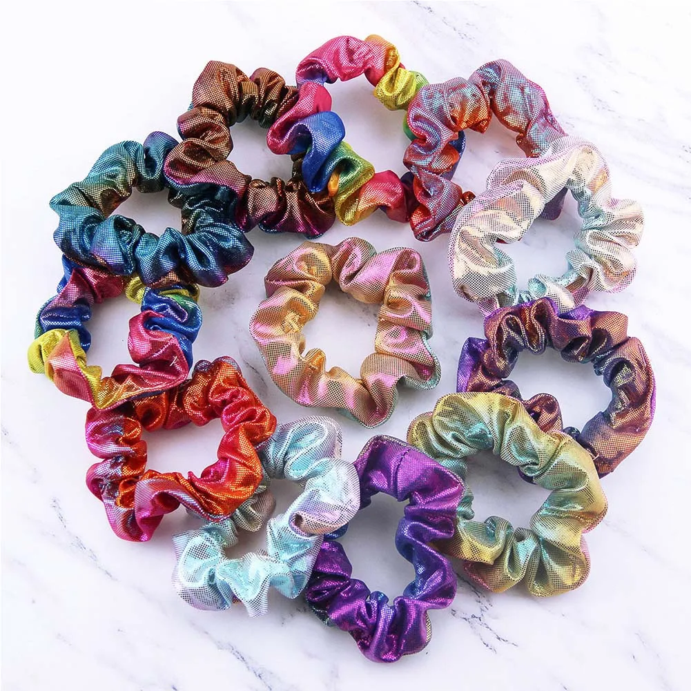 New Elegant Women Elastic Hair Rope Glitter Ponytail Holder Laser Radiation Colorful Hair Ring Scrunchy Hair Band Accessories