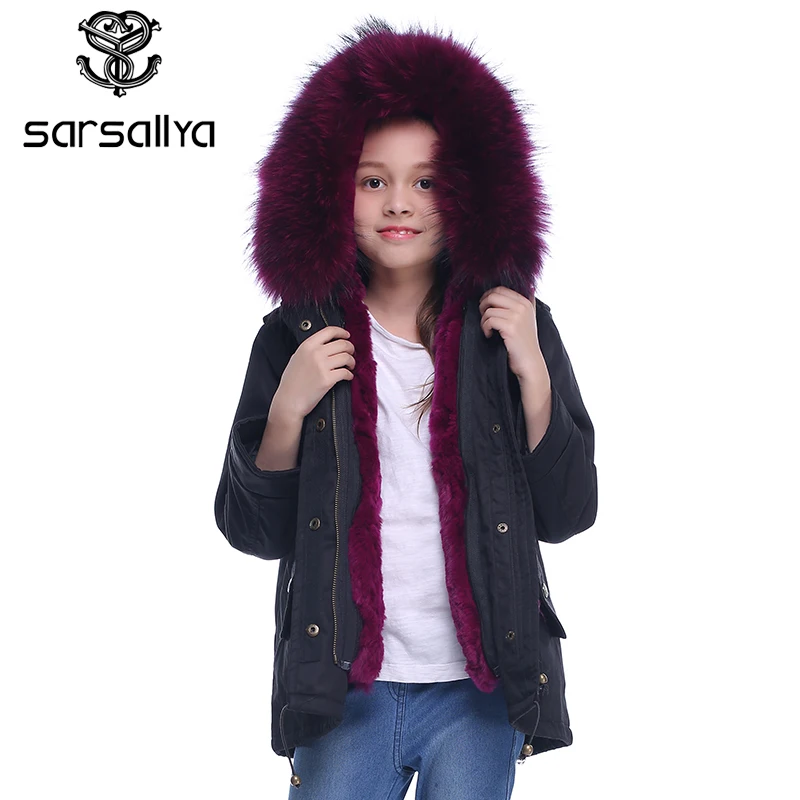 

SARSALLYA real fur hooded jacket for girl jackets for girls girls winter coat children coats parka boys windbreaker