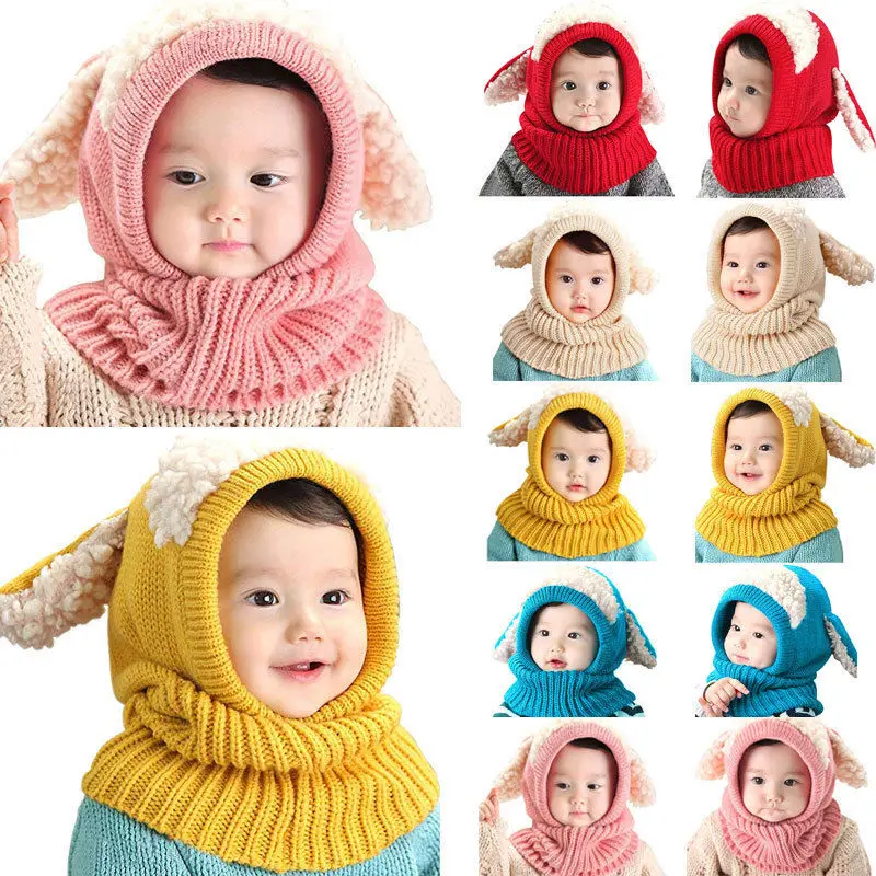 

Brand Newest Baby Toddler Girls Boys Warm Hat Winter Beanie Hooded Scarf Earflap Knitted Cap Cute 3D Cartoon Ears Soft Hats