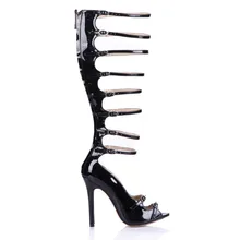 Размер 35–43 высокие сапоги до колена с открытым носком размер плюс женские сандалии гладиаторы летняя обувь с пряжкой римская женская обувь лакированные ботфорты