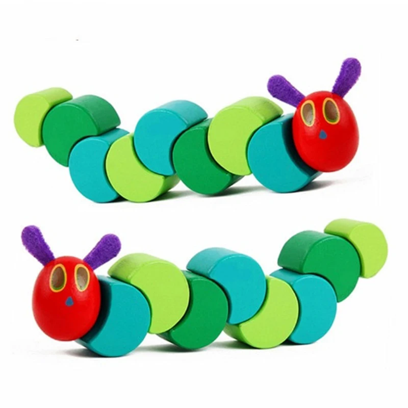 

New Hot Children Toy Insect Twisted Wooden Caterpillar Block Finger Elastic Block Kids Educational Toys For Children Baby Gifts