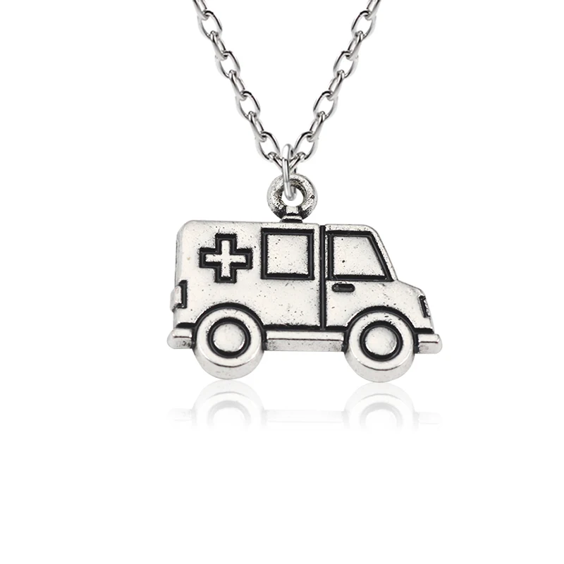 

Punk Cross Ambulance Car Pendant Necklace Femme Unisex Silver Medical Necklaces&Pendants Jewelry For Doctor Nurse Gifts Collares