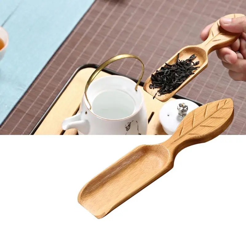

Natural Leaf Shape Bamboo Tea Shovel Small Tea Spoon Innovative Bamboo Crafts Teaspoon Tea Set Accessories