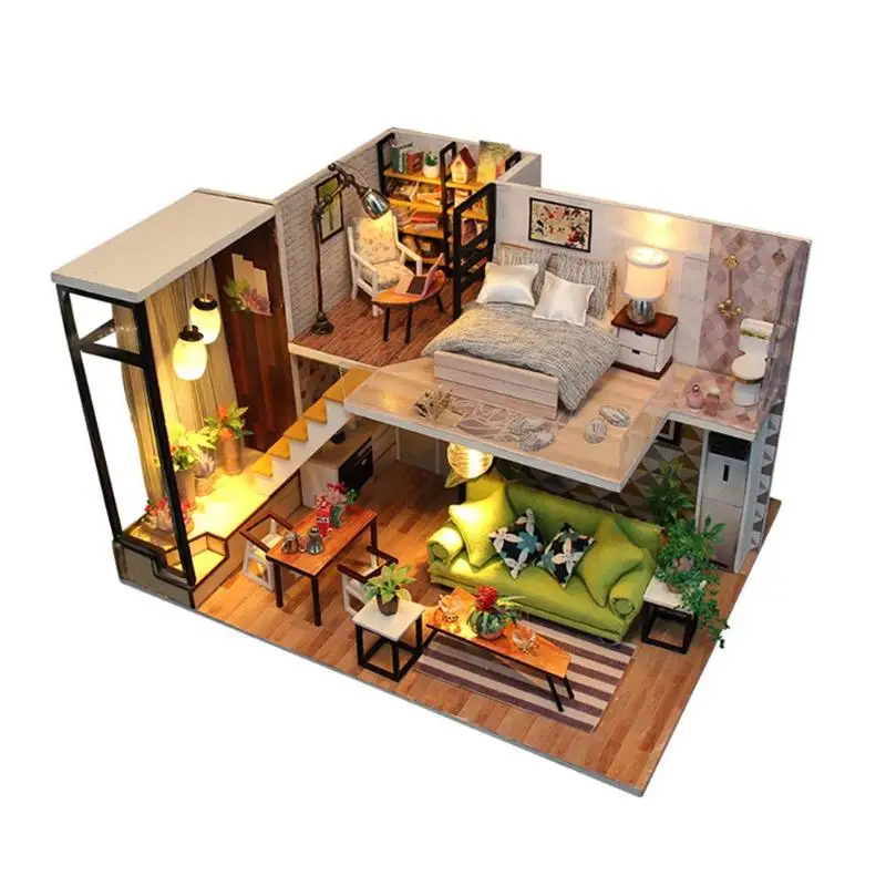 DIY Doll Model Wooden Miniature Doll House Furniture Handmade Building Blocks Gift Toys