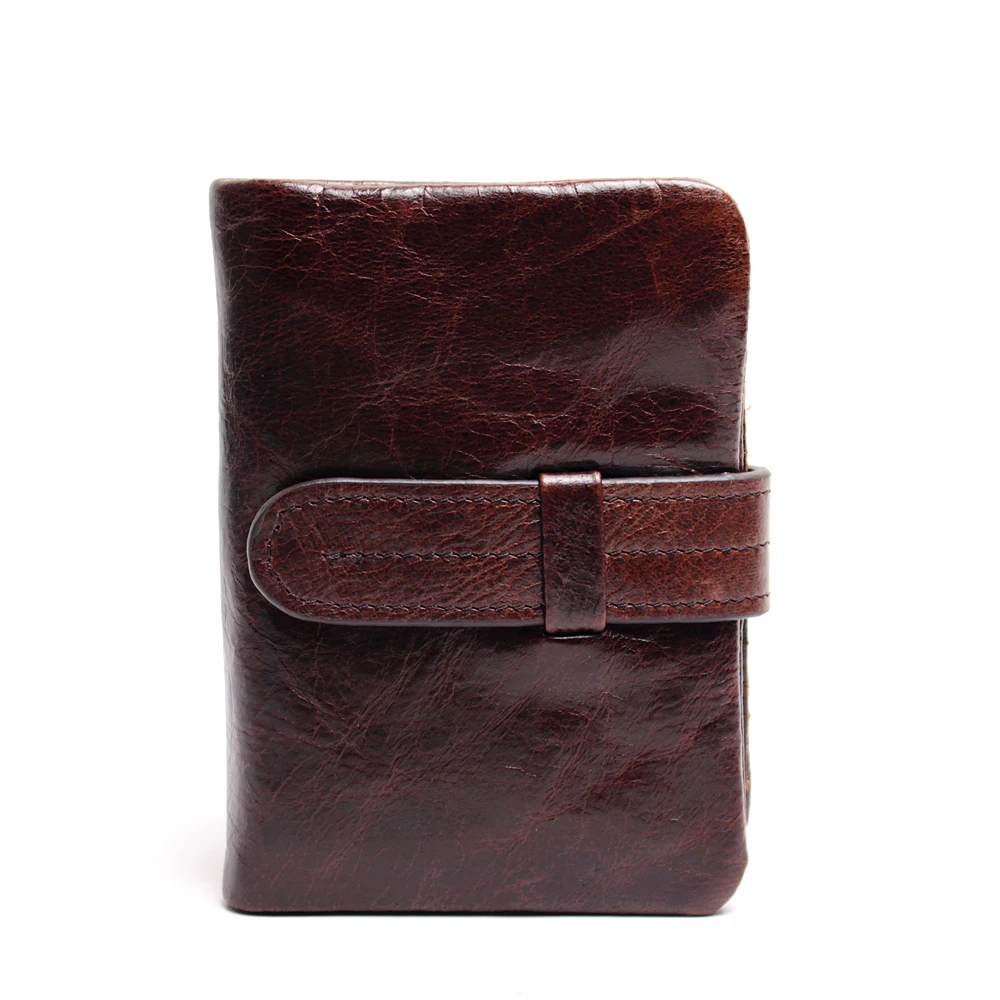 Koop Luxe Vintage Casual 100% Echt Koeienhuid Olie Wax Leather Mannen Korte Bifold Wallets Purse Broekzak Mannelijke Rits