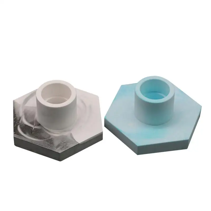 

Hexagonal Candlestick Marbled Road Long Candle Holder DIY Scented Candle Gypsum Candlestick Silicone Mold Household Products