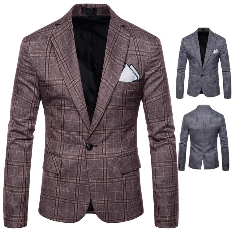 

2019 New Business Mens Blazer Plaid Casual Blazers Men Formal Jacket Popular Design Men Dress Suit Jackets blusa masculina