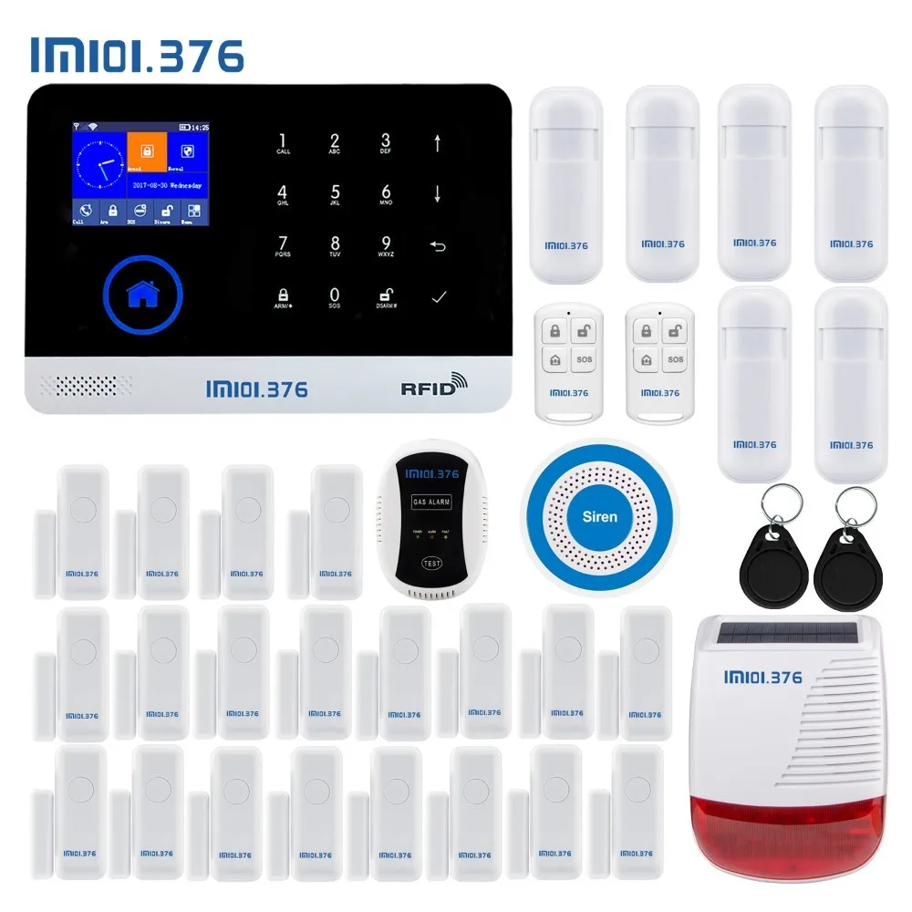 LM101.376 WIFI GSM Home Security Alarm System With 2.4 inch TFT Touch Panel APP Control RFID Card Wireless Smart Home Burglar