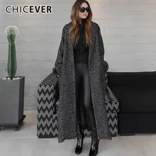 CHICEVER automne hiver femmes manteaux femmes vestes revers à manches longues lâche Oversize noir manteau à lacets mode vêtements décontractés